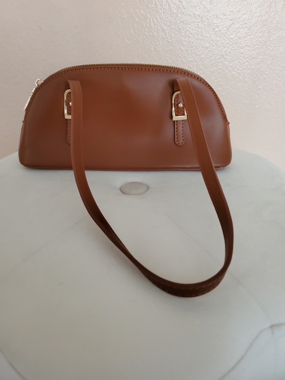 Madison West Brown Dome Shoulder Bag with Gold Hardware